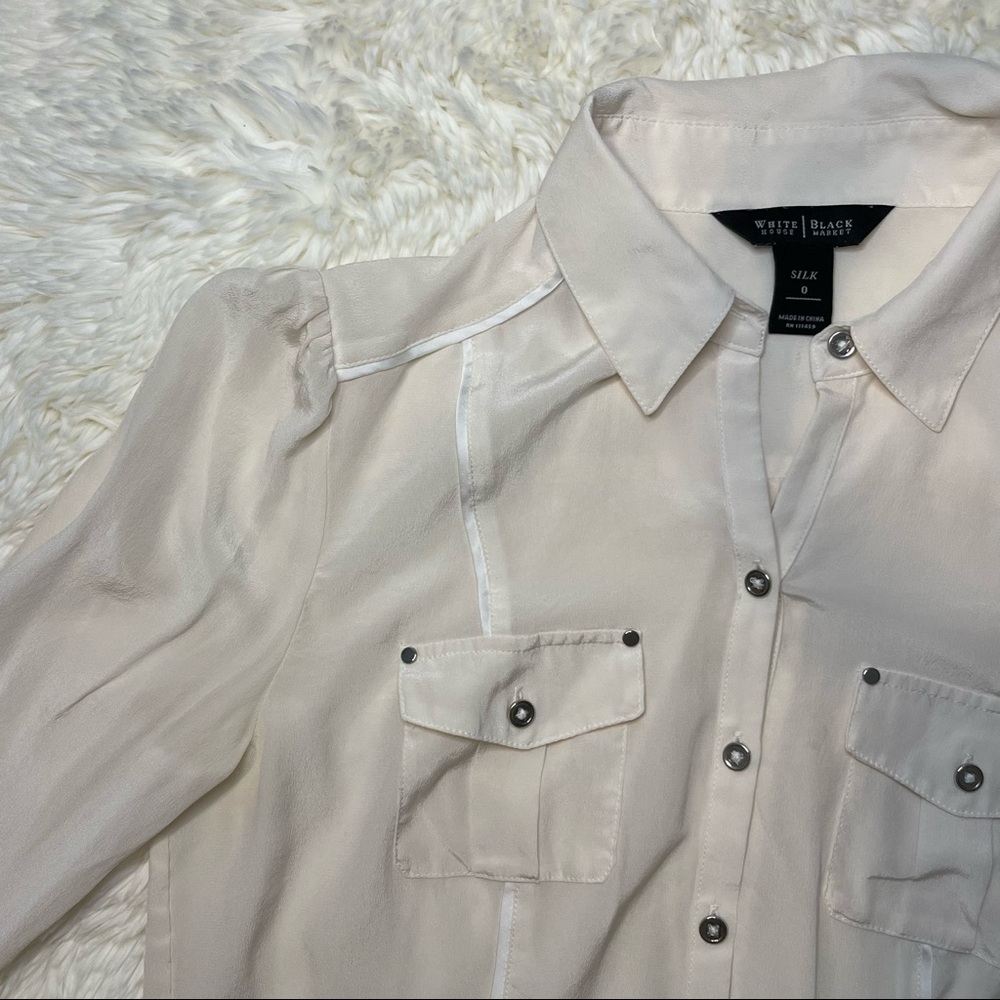 White House Black Market 100% Silk Creamy White Button Down Shirt. Size 0. - Picture 6 of 15
